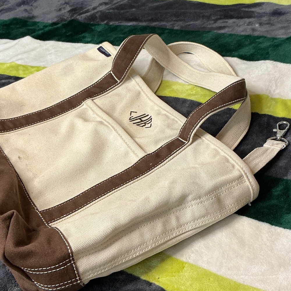 Lands' End Cream and Brown Canvas Duffel Tote - Picture 13 of 13